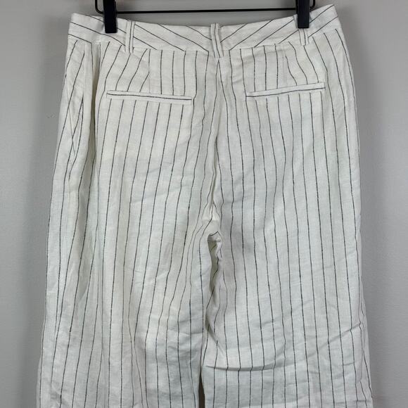 Michael Kors 100% Linen Pants Womens 6 White Black Striped Wide Leg Coastal Core - Picture 7 of 11